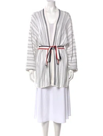Pre-owned St John Striped V-neck Sweater In Neutral