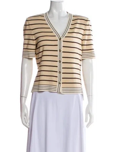 Pre-owned St John Striped V-neck Sweater In Neutral