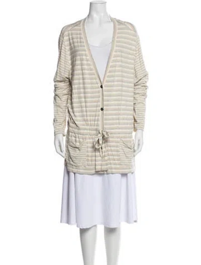 Pre-owned St John Striped V-neck Sweater In Neutral