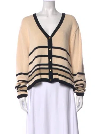 Pre-owned St John Striped V-neck Sweater In Neutral