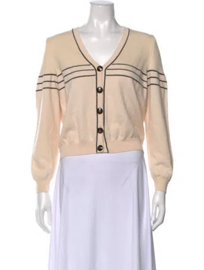 Pre-owned St John Striped V-neck Sweater In Neutrals