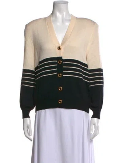 Pre-owned St John Striped V-neck Sweater In Neutrals