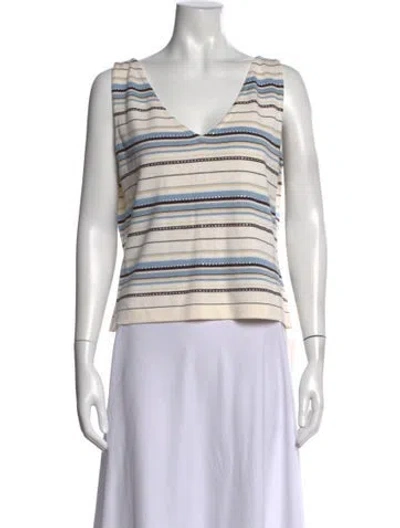 Pre-owned St John Striped V-neck Sweater In Neutrals