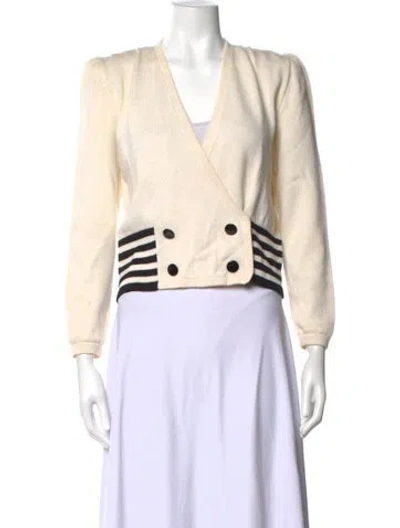Pre-owned St John Striped V-neck Sweater In Neutrals