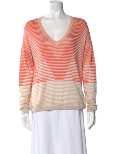 Pre-owned St John Striped V-neck Sweater In Orange