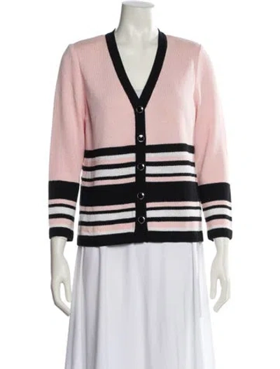 Pre-owned St John Striped V-neck Sweater In Pink