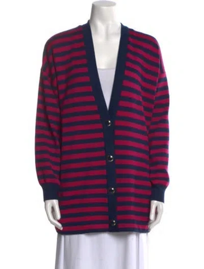 Pre-owned St John Striped V-neck Sweater In Pink