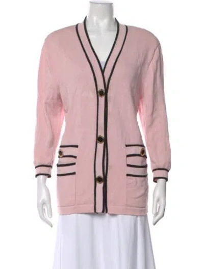 Pre-owned St John Striped V-neck Sweater In Pink