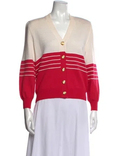 Pre-owned St John Striped V-neck Sweater In Pink