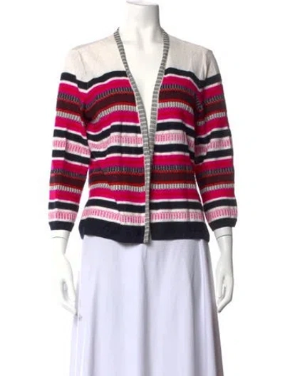 Pre-owned St John Striped V-neck Sweater In Pink