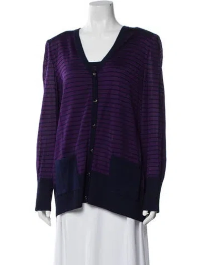 Pre-owned St John Striped V-neck Sweater In Purple