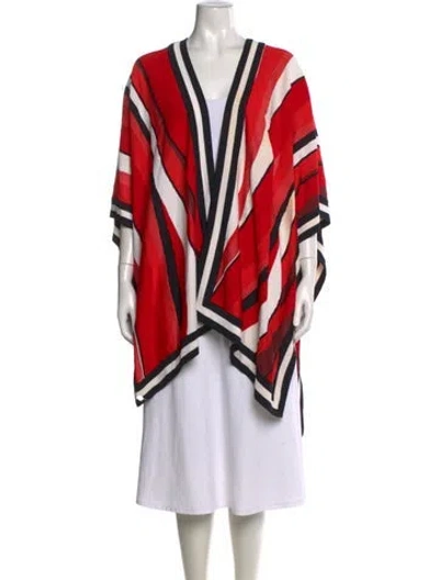 Pre-owned St John Striped V-neck Sweater In Red