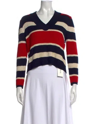 Pre-owned St John Striped V-neck Sweater In Red