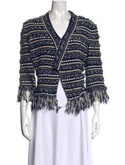 Pre-owned St John Striped V-neck Sweater W/ Tags In Blue