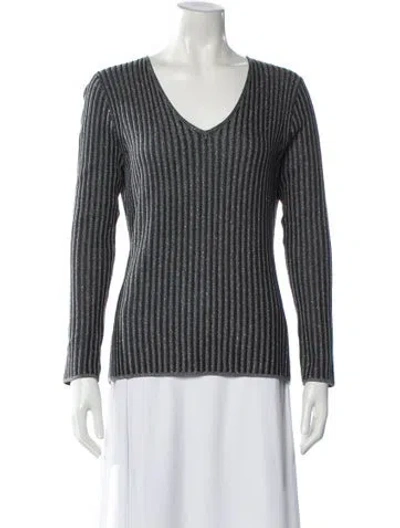 Pre-owned St John Striped V-neck Sweater W/ Tags In Gray