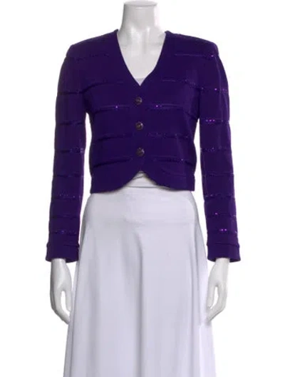 Pre-owned St John Striped V-neck Sweater W/ Tags In Purple