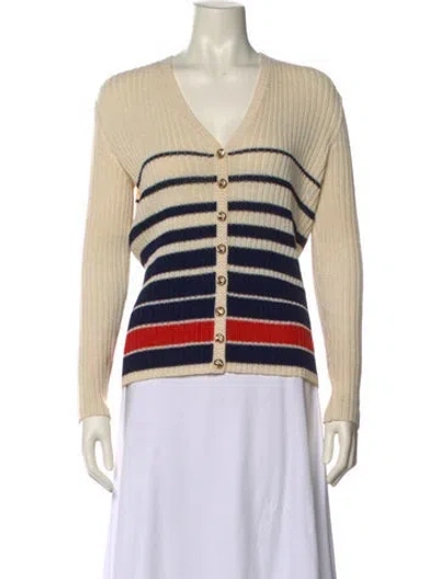 Pre-owned St John Striped V-neck Sweater In Yellow