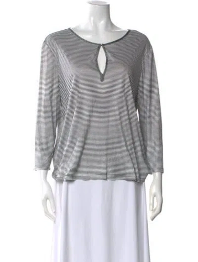 Pre-owned St John Striped V-neck Top In Black