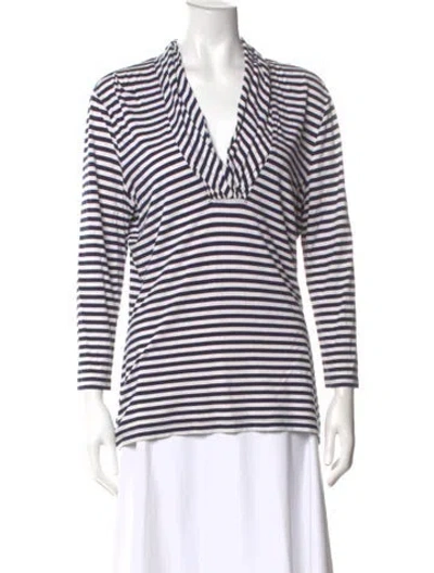 Pre-owned St John Striped V-neck Top In Blue