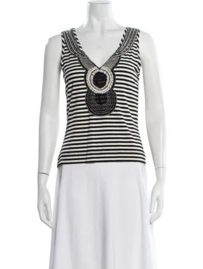 Pre-owned St John Striped V-neck Top In Blue