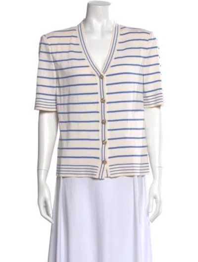 Pre-owned St John Striped V-neck Top In Multi