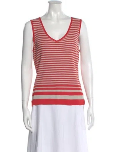 Pre-owned St John Striped V-neck Top In Red