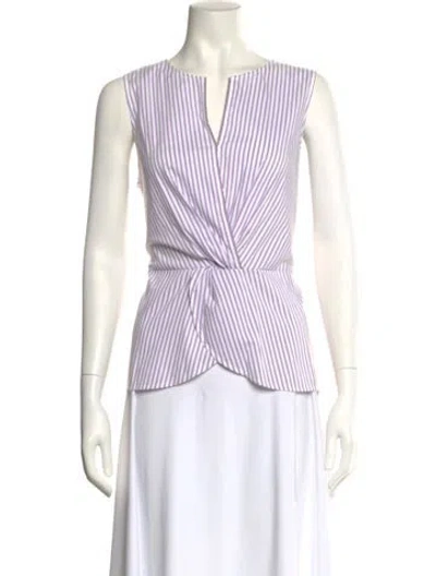 Pre-owned St John Striped V-neck Top W/ Tags In Multi