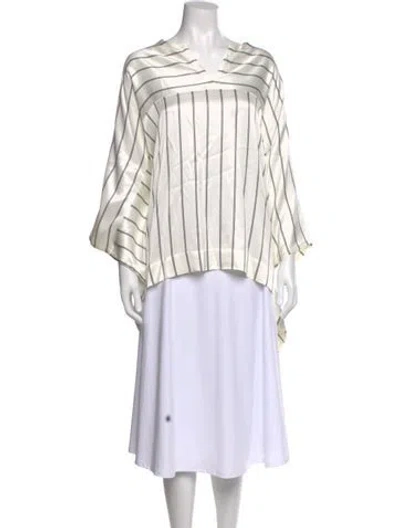 Pre-owned St John Striped V-neck Top In White