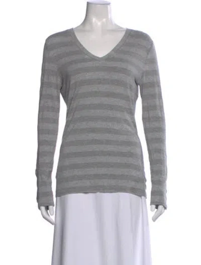 Pre-owned St John Striped V-neck T-shirt In Gray