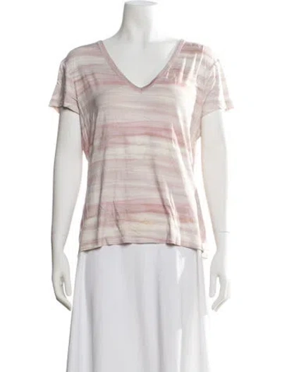 Pre-owned St John Striped V-neck T-shirt In Pink