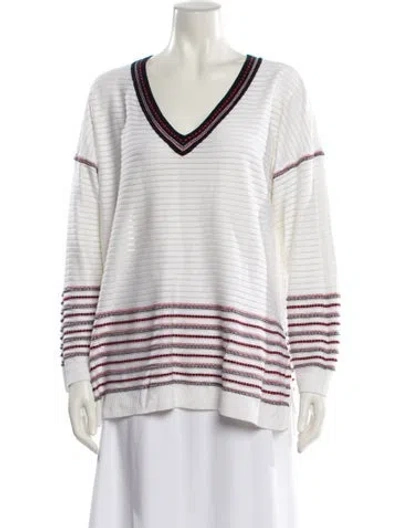 Pre-owned St John Striped V-neck T-shirt In White