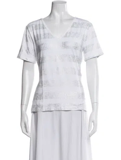 Pre-owned St John Striped V-neck T-shirt In White