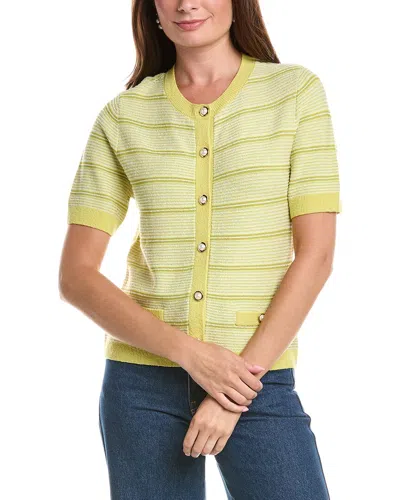 St John St. John Striped Wool-blend Cardigan In Yellow