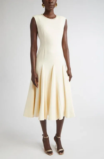 St John St. John Stud Embellished Sleeveless Stretch Cady Midi Dress In Neutral