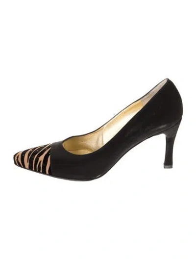 Pre-owned St John Suede Animal Print Pumps In Black