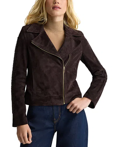 St John Suede Biker Jacket In Brown