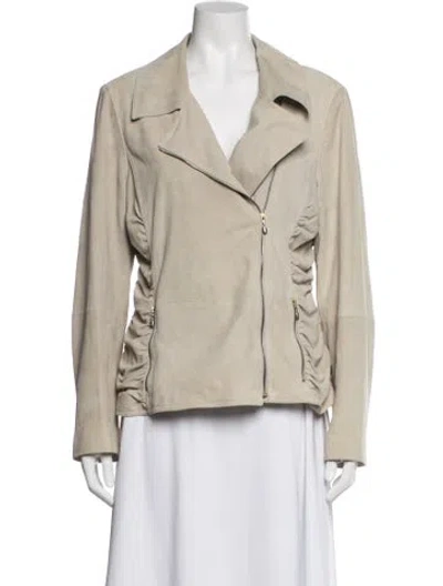 Pre-owned St John Suede Biker Jacket In Neutrals