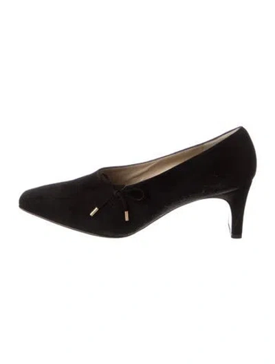 Pre-owned St John Suede Bow Accents Pumps In Black