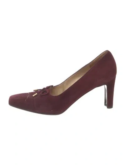 Pre-owned St John Suede Bow Accents Pumps In Burgundy