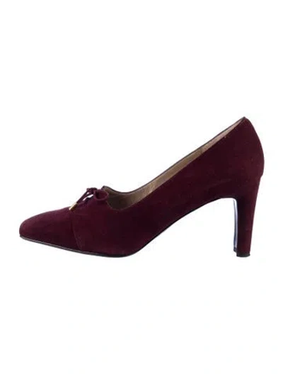 Pre-owned St John Suede Bow Accents Pumps In Burgundy/purple