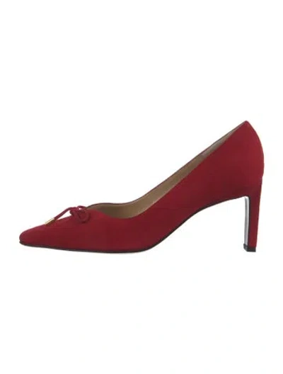 Pre-owned St John Suede Bow Accents Pumps In Red