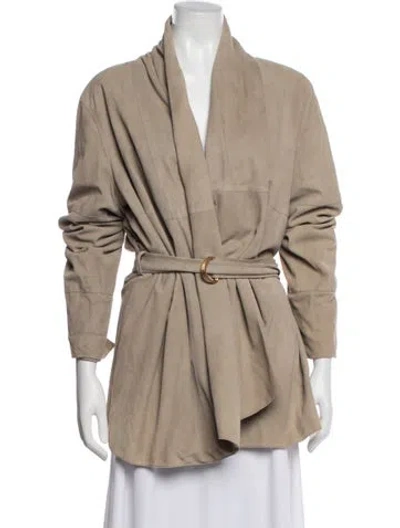 Pre-owned St John Suede Coat In Neutral