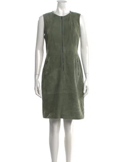 Pre-owned St John Suede Knee-length Dress In Green