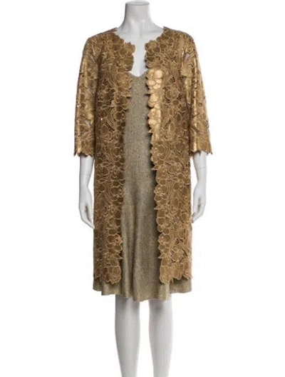 Pre-owned St John Suede Lace Pattern Dress Set