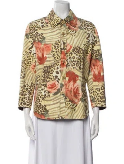 Pre-owned St John Suede Printed Jacket In Yellow