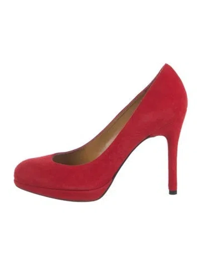 Pre-owned St John Suede Pumps In Red