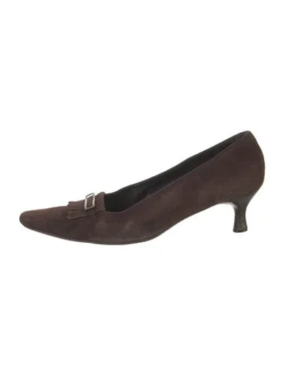 Pre-owned St John Suede Scalloped Accent Pumps In Brown