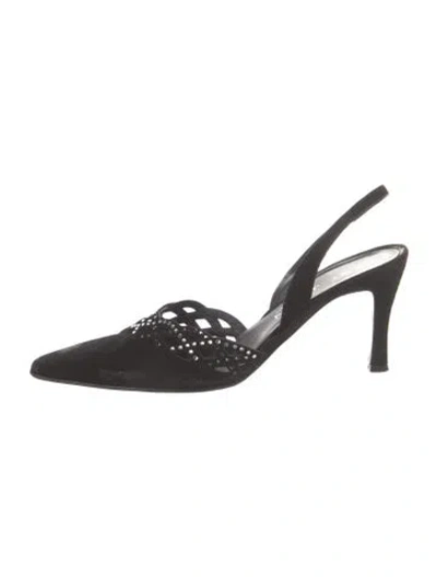 Pre-owned St John Suede Slingback Pumps In Black