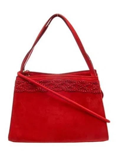Pre-owned St John Suede Top Handle Bag In Red