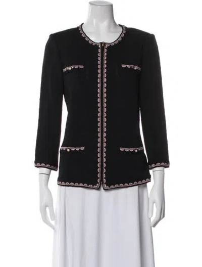 Pre-owned St John Suede Tweed Pattern Jacket In Black